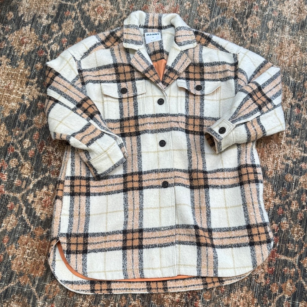 Old Navy Cream and Tan Plaid Jacket